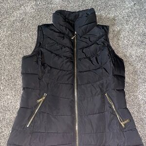 Calvin Klein Black Puffer Vest with Gold Zippers
